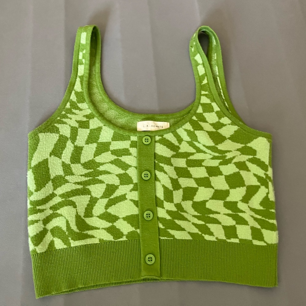 Green checkered cropped tank top!